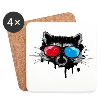 Raccoon with 3D glasses - Coasters (set of 4) - white - Front