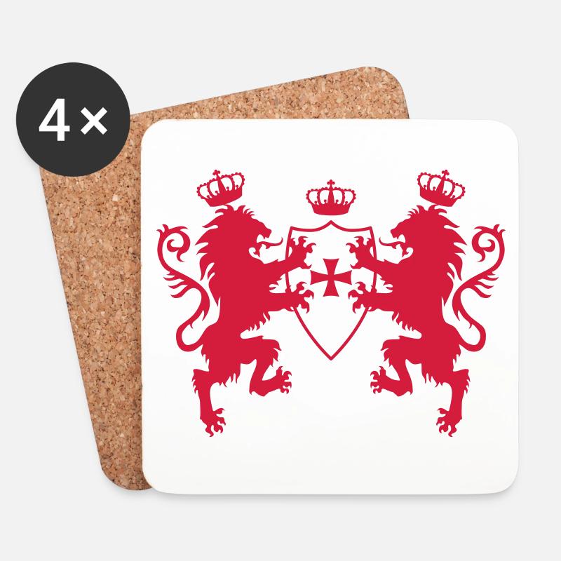 Loewen mit dem Ritterschild Templer Kreuz Krone 1c - Untersetzer (4er-Set) - Weiß