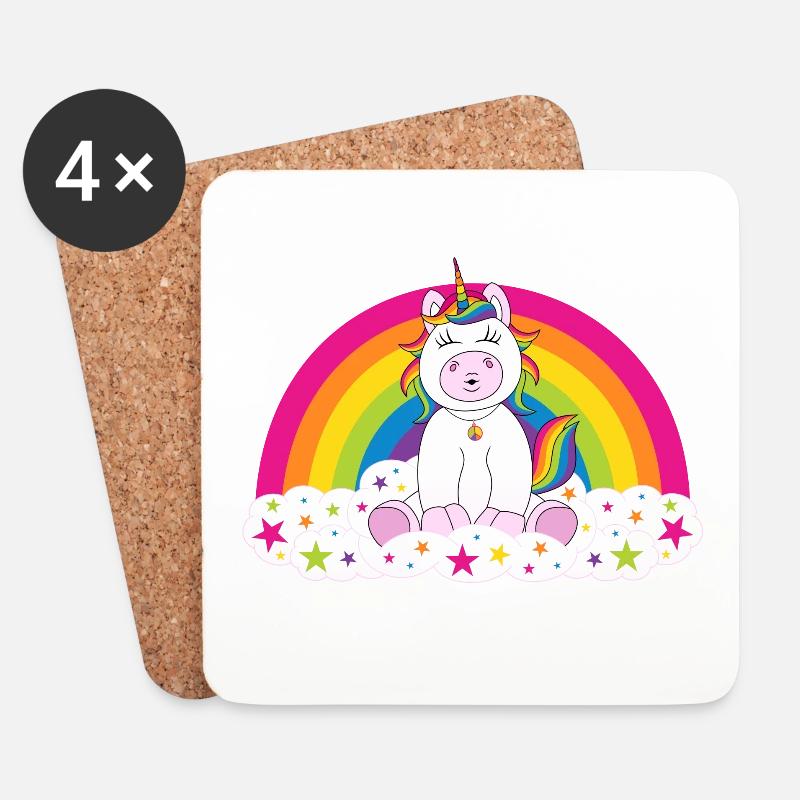 Einhorn Regenbogen - Untersetzer (4er-Set) - Weiß