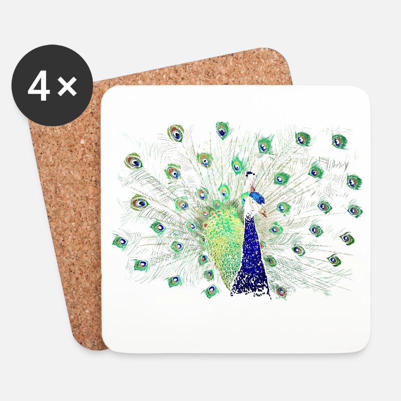 Pfau - Untersetzer (4er-Set) - Weiß