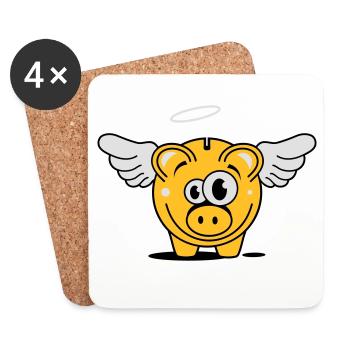 A piggy bank with wings and halo - Coasters (set of 4) - white - Front