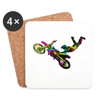 Coloured motocrosser - Coasters (set of 4) - white - Front