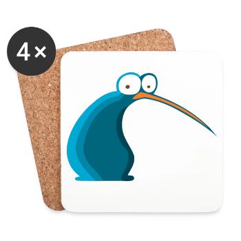 Bird Cartoon of New Zealand Kiwi - Coasters (set of 4) - white - Front