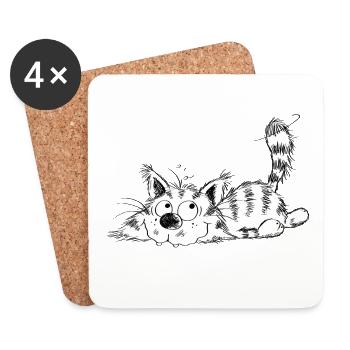 Funny little cat - cartoon - Coasters (set of 4) - white - Front