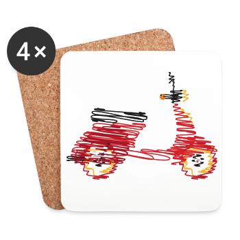 Scooter rétro – Dessin abstrait en gribouillis - Dessous de verre (lot de 4) - blanc - Devant