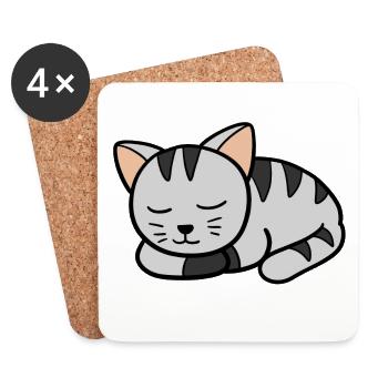 Chaton endormi - Dessous de verre (lot de 4) - blanc - Devant