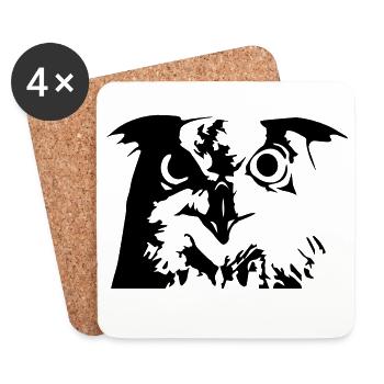 Eule, Owl - Grafik, Vogel, UHU - Untersetzer (4er-Set) - Weiß - Vorne