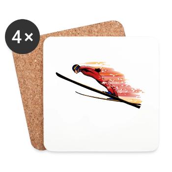 Saut à ski - Dessous de verre (lot de 4) - blanc - Devant