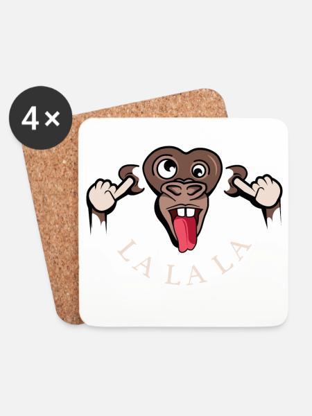 funny monkey lalala symbol illustration tongue - Coasters (set of 4) - white