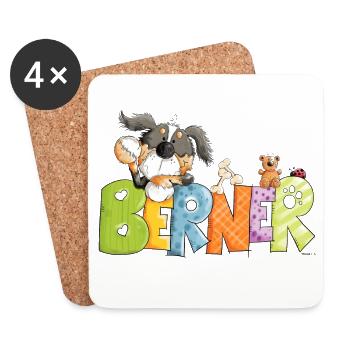 Happy Bernese Mountain Dog - Coasters (set of 4) - white - Front