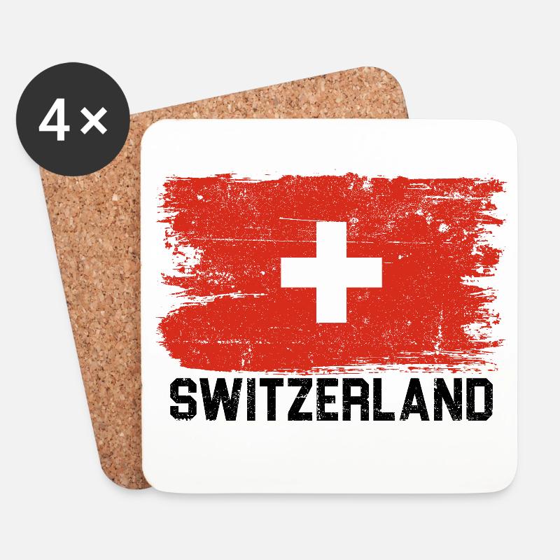 Schweizer Flagge Bürstenkreuz - Untersetzer (4er-Set) - Weiß