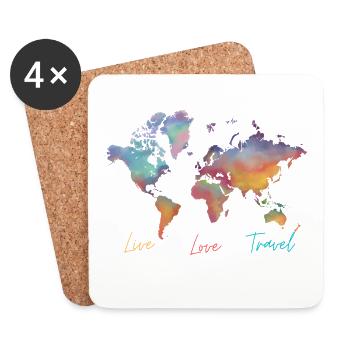 Live Love Travel, carte du monde - Dessous de verre (lot de 4) - blanc - Devant