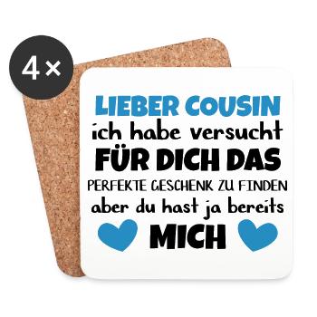 Cousin Geschenk für Geburtstag und Weihnachten - Untersetzer (4er-Set) - Weiß - Vorne