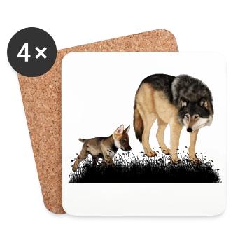 Loup renversant avec l’ourson dans les bois - Dessous de verre (lot de 4) - blanc - Devant