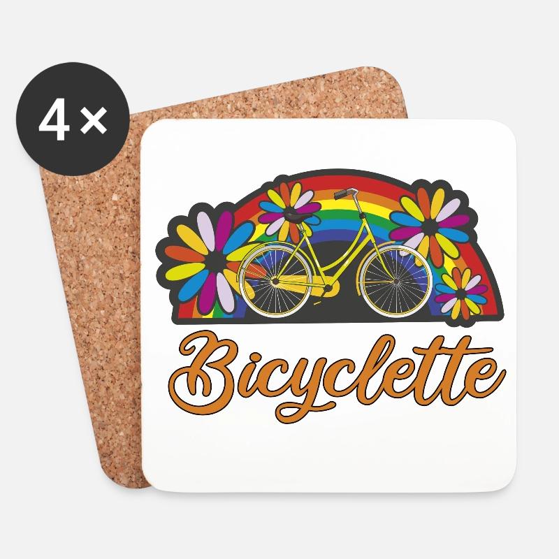 Bunte Fahrradromantik mit Regenbogen Bicyclette - Untersetzer (4er-Set) - Weiß