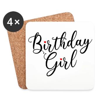 Birthday Girl Script Hearts - Coasters (set of 4) - white - Front