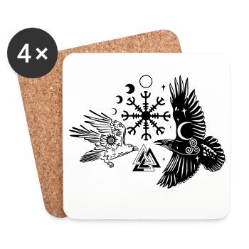 Hugin und Munin mit Vegvisir Valknut - Untersetzer (4er-Set) - Weiß - Vorne