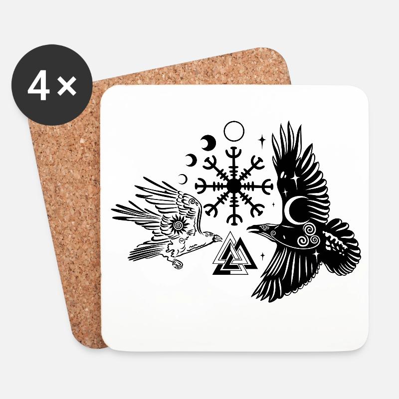 Hugin und Munin mit Vegvisir Valknut - Untersetzer (4er-Set) - Weiß