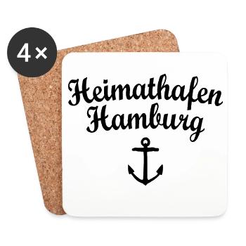 Heimathafen Hamburg (Schwarz) - Untersetzer (4er-Set) - Weiß - Vorne
