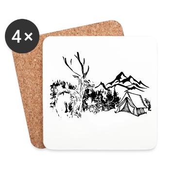 Deer, Mountains, Nature, Camping - Coasters (set of 4) - white - Front