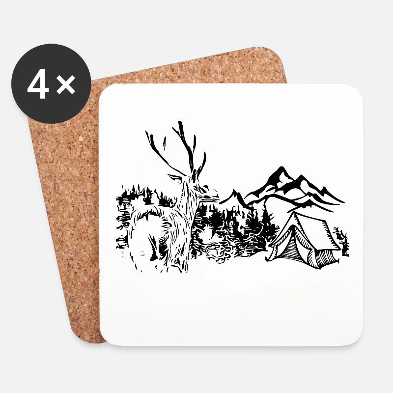 Hirsch - Berge - Natur - Untersetzer (4er-Set) - Weiß