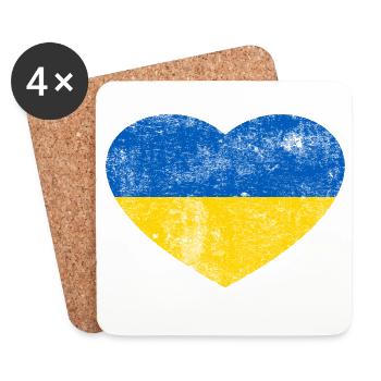 Ukraine Flag Flag Grunge Retro Heart - Coasters (set of 4) - white - Front