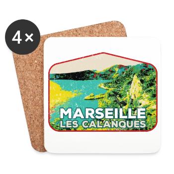 Badge retro, Marseille France Les Calanques - Dessous de verre (lot de 4) - blanc - Devant