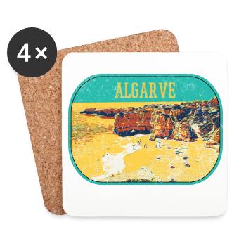 Retro-Abzeichen, Algarve Portugal, Strand Sommersonne - Untersetzer (4er-Set) - Weiß - Vorne