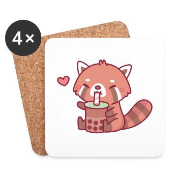 Süßer roter Panda liebt es, Bubble Tea zu trinken - Untersetzer (4er-Set) - Weiß - Vorne