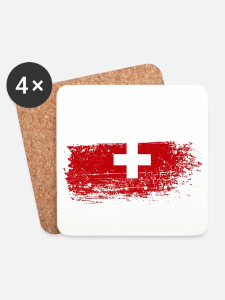 US-Sterne Schweizerkreuz Fusion - Untersetzer (4er-Set) - Weiß