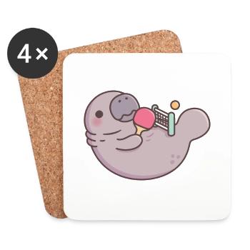 Funny Manatee Playing Table Tennis With Its Tail - Coasters (set of 4) - white - Front