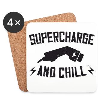 Supercharge And Chill - for electric car fans - Coasters (set of 4) - white - Front