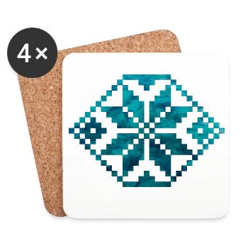 Geometric water - Traditional Romanian folk art - Coasters (set of 4) - white - Front