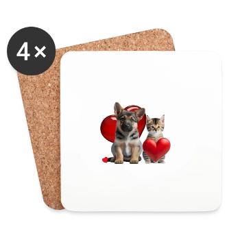 Amour animalier sans Saint-Valentin - Dessous de verre (lot de 4) - blanc - Devant