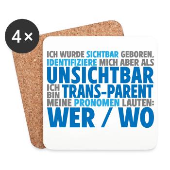 Unsichtbar Transparent Wer Wo | Farben änderbar - Untersetzer (4er-Set) - Weiß - Vorne