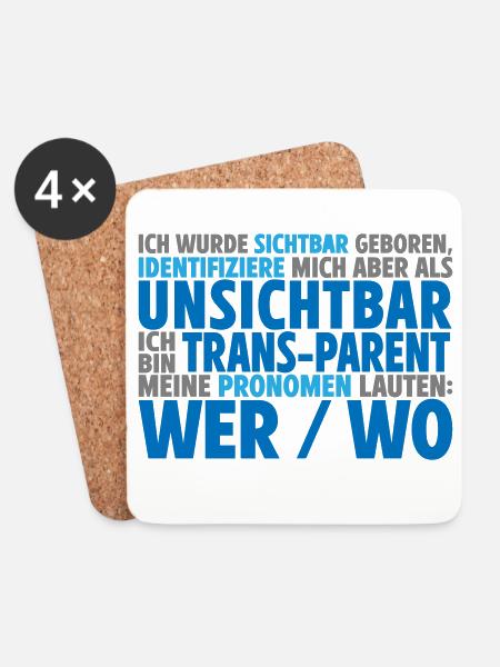 Unsichtbar Transparent Wer Wo | Farben änderbar - Untersetzer (4er-Set) - Weiß