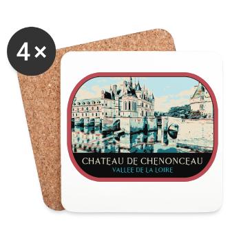 Illustration Château Chenonceau, Vallée Loire - Dessous de verre (lot de 4) - blanc - Devant