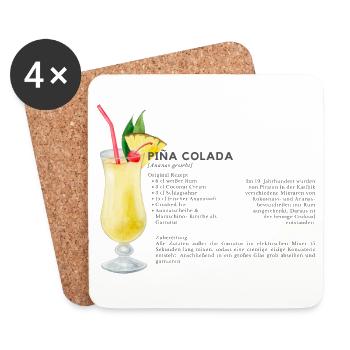 Pina Colada Design mit Cocktail Rezept - Untersetzer (4er-Set) - Weiß - Vorne