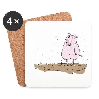 my english is under all pig lustiger spruch - Untersetzer (4er-Set) - Weiß - Vorne