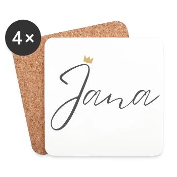 Princess Jana Crown Shirt – Name with letter J - Coasters (set of 4) - white - Front