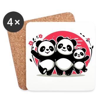 Pandas Family - 1 Elternteil 2 Kinder - Untersetzer (4er-Set) - Weiß - Vorne