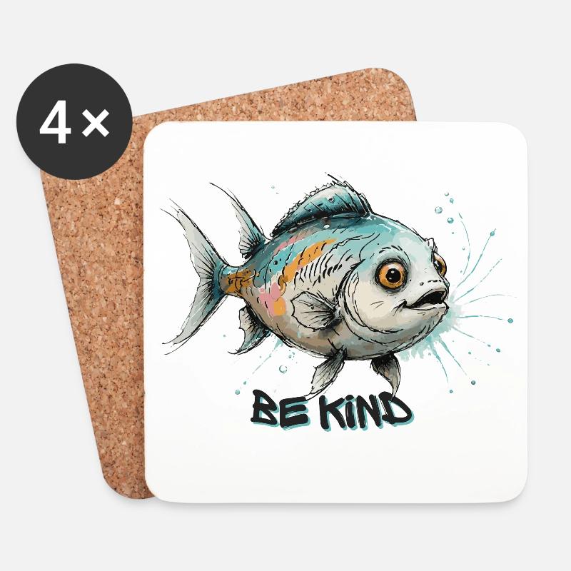 Sei Freundlich - Niedlicher Fisch Aquarell Kunst - Untersetzer (4er-Set) - Weiß