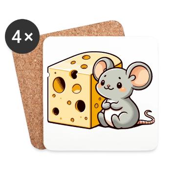Cheese Lover Mouse: The Tiny Gourmet - Coasters (set of 4) - white - Front