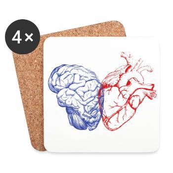 Cerveau et cœur - Dessous de verre (lot de 4) - blanc - Devant