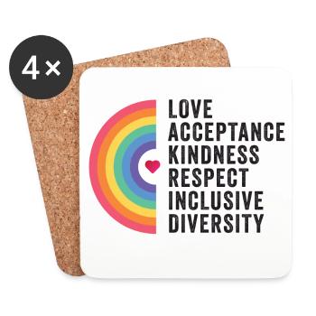 Mois de la fierté LGBT - Amour. Acceptation. Bonté. - Dessous de verre (lot de 4) - blanc - Devant