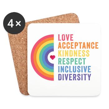 Mois de la fierté LGBT - Amour. Acceptation. Bonté - Dessous de verre (lot de 4) - blanc - Devant