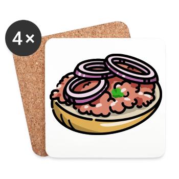 Comic Mettbrötchen Mett Hack Brötchen Zwiebeln - Untersetzer (4er-Set) - Weiß - Vorne
