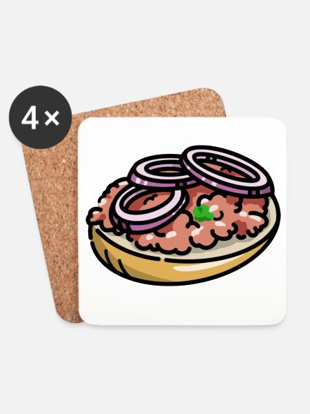 Comic Mettbrötchen Mett Hack Brötchen Zwiebeln - Untersetzer (4er-Set) - Weiß