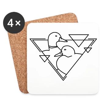 Zwei Enten in geometrischem Design - Untersetzer (4er-Set) - Weiß - Vorne