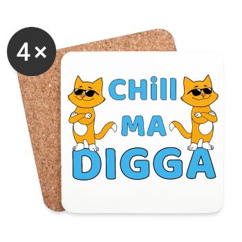 Chill ma Digga - funny cat with sunglasses - Coasters (set of 4) - white - Front
